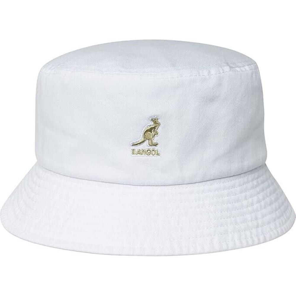 Kangol Washed All White Gold Logo Boonie Bucket Hat Unisex Adult Size Small